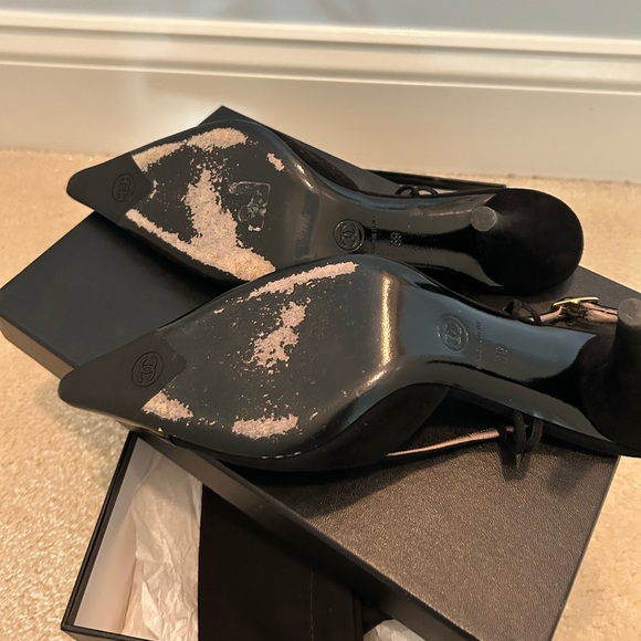 CHANEL Black Patent Toe Suede Slingback Pumps - Picture 10 of 10